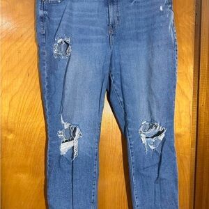 Old Navy Straight Leg Blue Jeans with Distressed Details